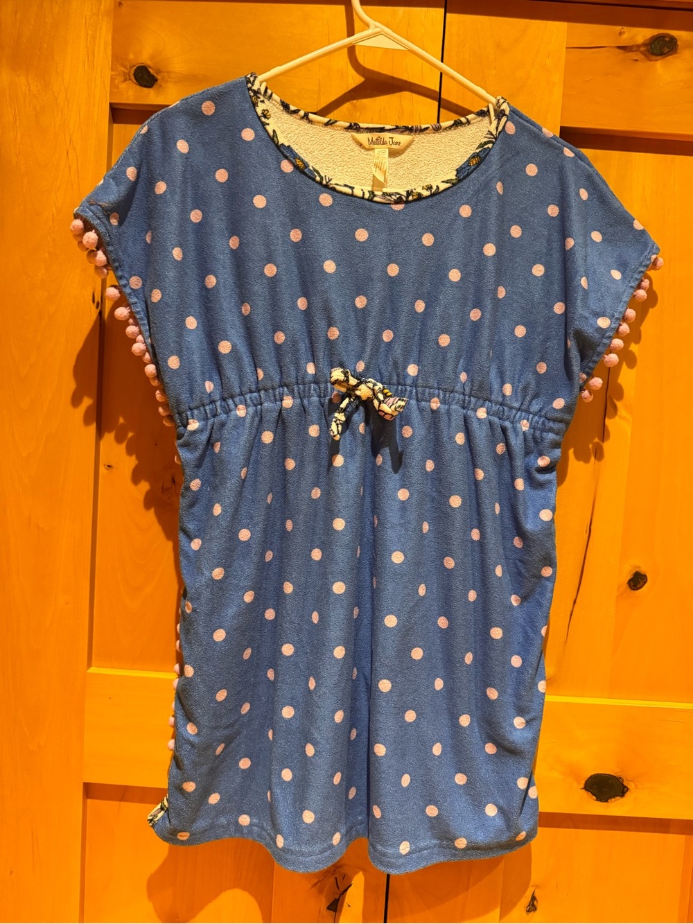 Matilda Jane Terry Blue Polka Dot Girls' Swim Coverup with Pom Trim